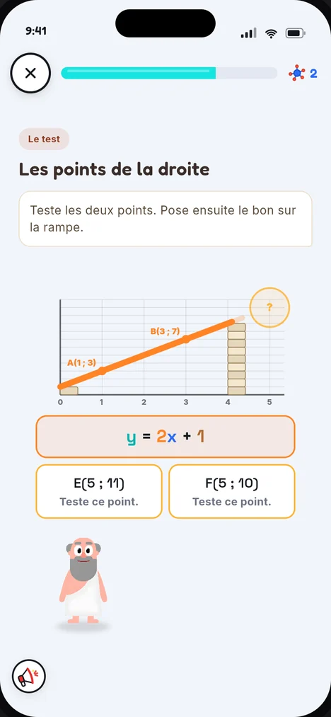 Écran d'une leçon AXIOM : un arbre de probabilité où l'on vient poser les chances à la main.